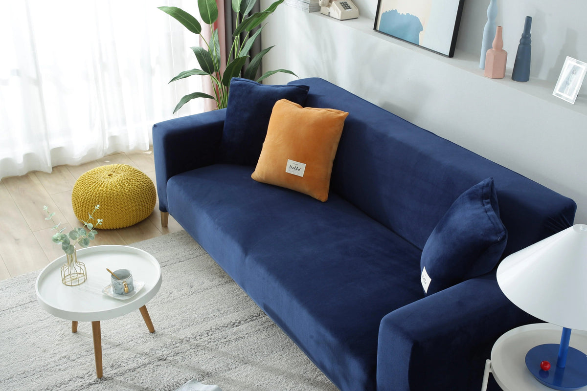 Housse de canapé Velours · Bleu marine · Extensible