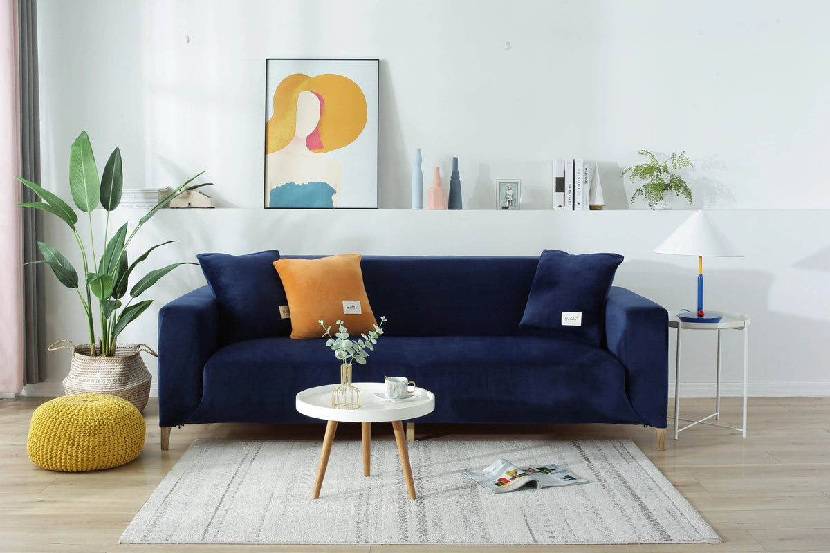 Housse de canapé Velours · Bleu marine · Extensible (vue 2)
