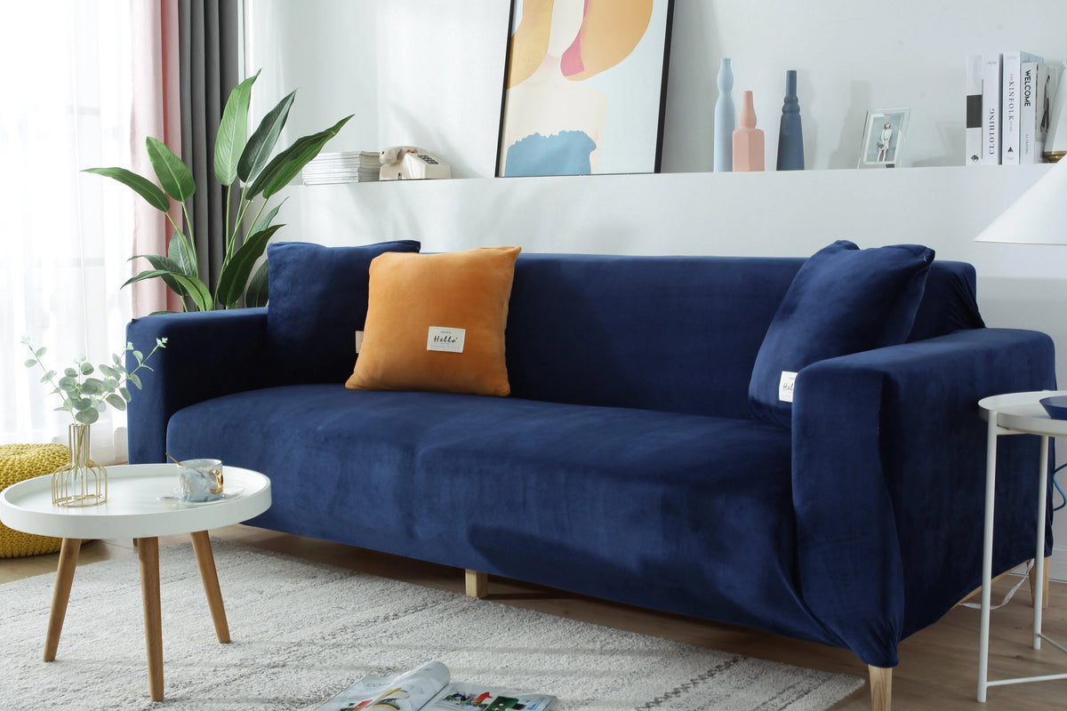 Housse de canapé Velours · Bleu marine · Extensible (vue 4)