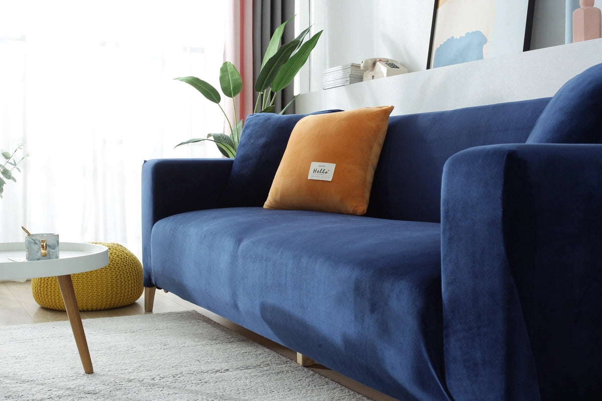 Housse de canapé Velours · Bleu marine · Extensible (vue 5)