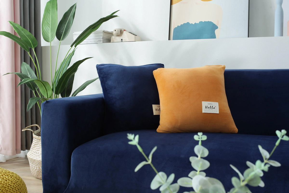 Housse de canapé Velours · Bleu marine · Extensible (vue 6)