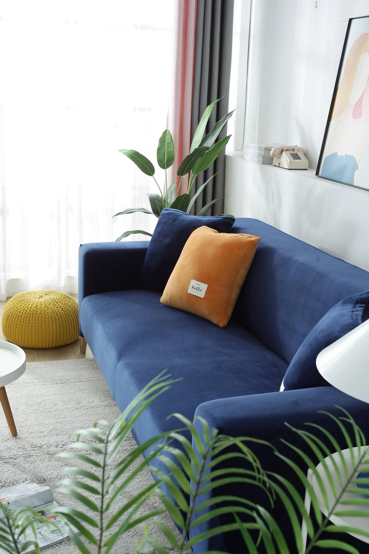 Housse de canapé Velours · Bleu marine · Extensible (vue 7)