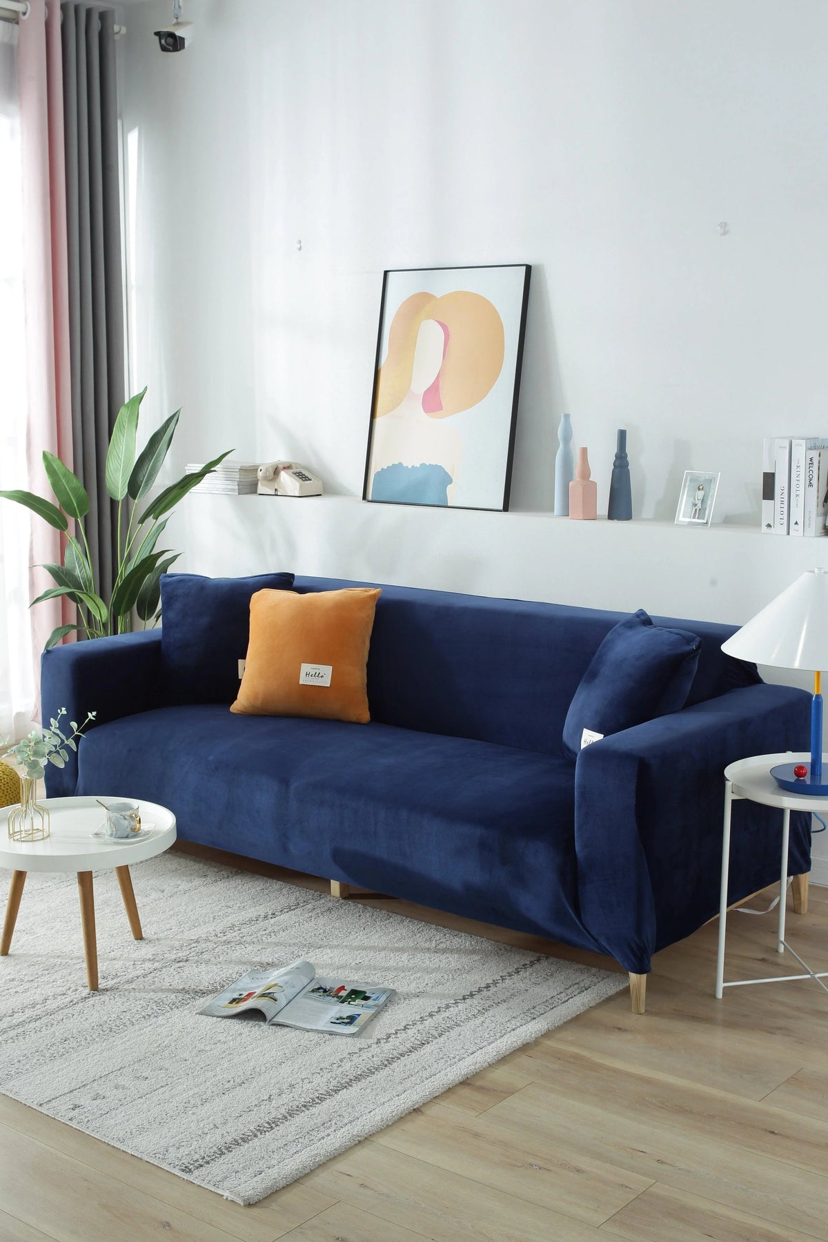 Housse de canapé Velours · Bleu marine · Extensible (vue 8)