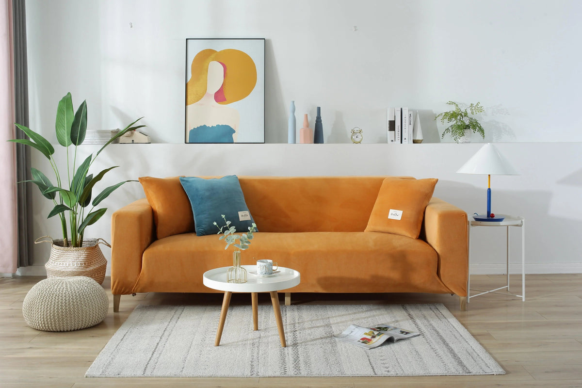 Housse de canapé Velours · Orange · Extensible (vue 2)