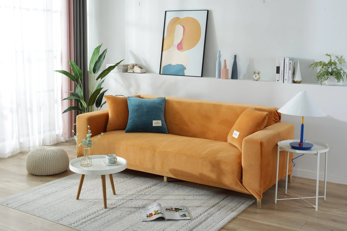 Housse de canapé Velours · Orange · Extensible (vue 3)