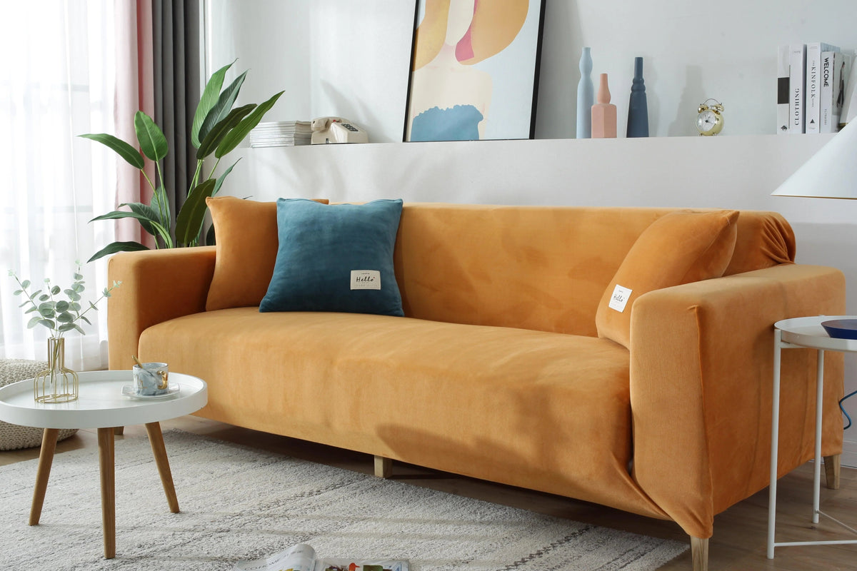 Housse de canapé Velours · Orange · Extensible (vue 4)