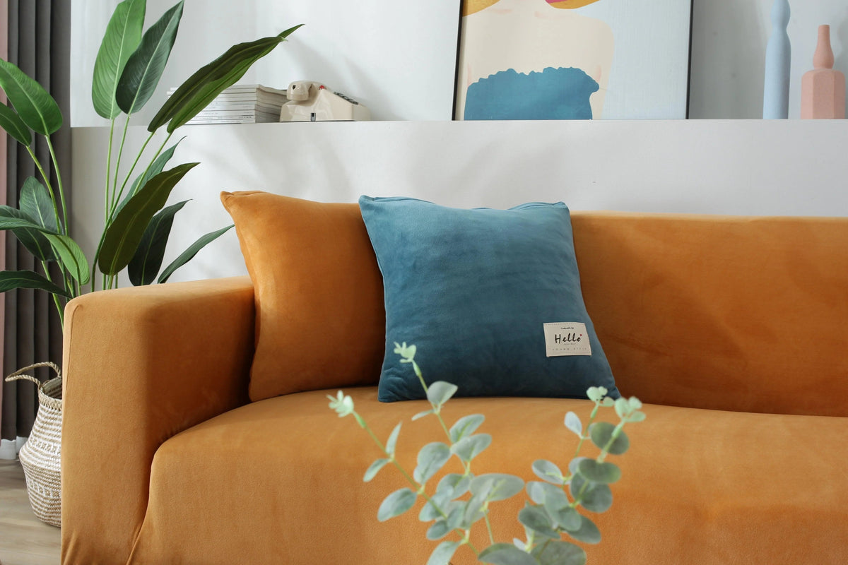 Housse de canapé Velours · Orange · Extensible (vue 6)