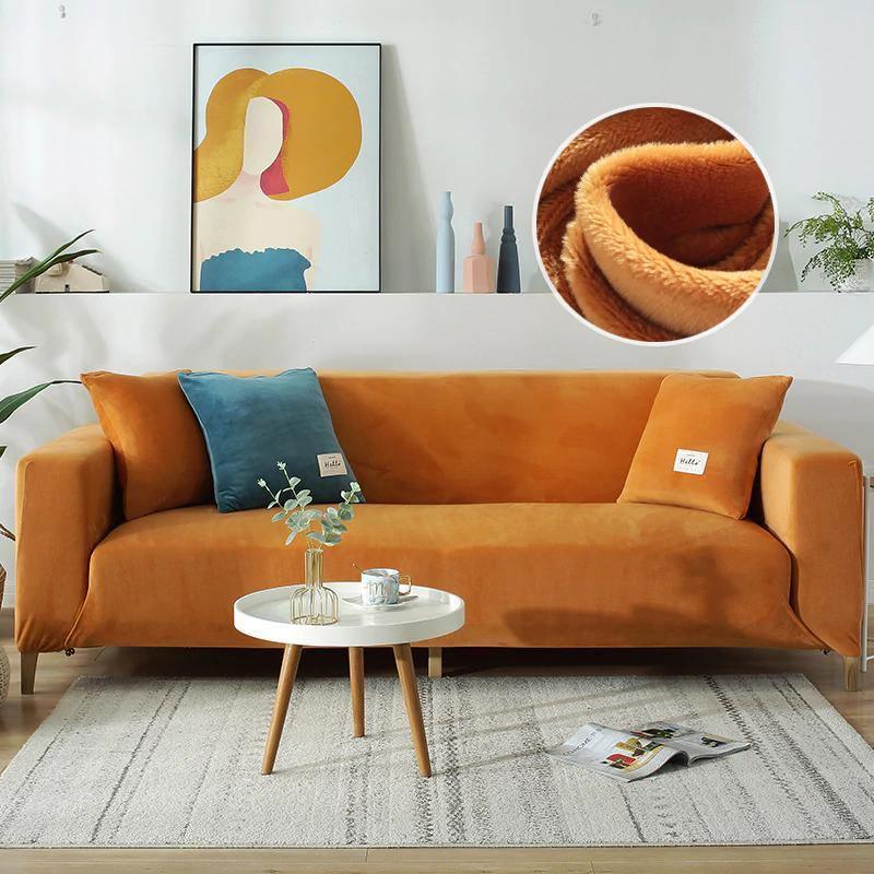 Housse de canapé Velours · Orange · Extensible (vue 7)