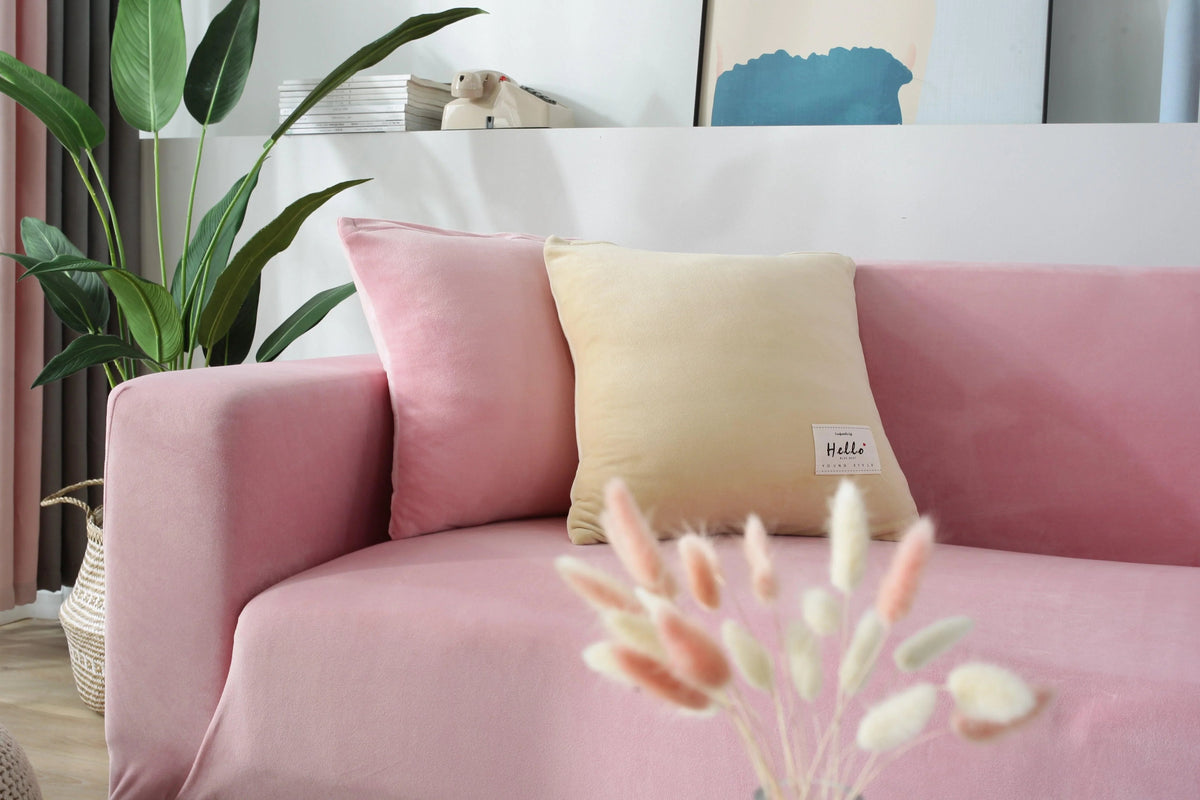 Housse de canapé Velours · Rose · Extensible (vue 2)