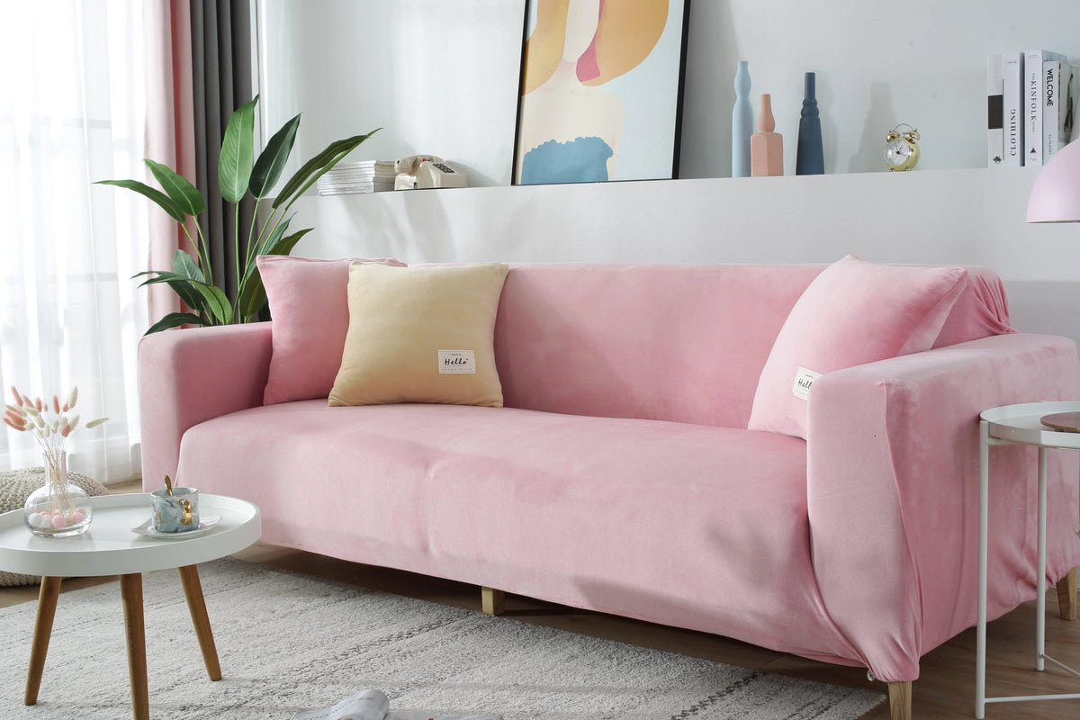 Housse de canapé Velours · Rose · Extensible (vue 3)