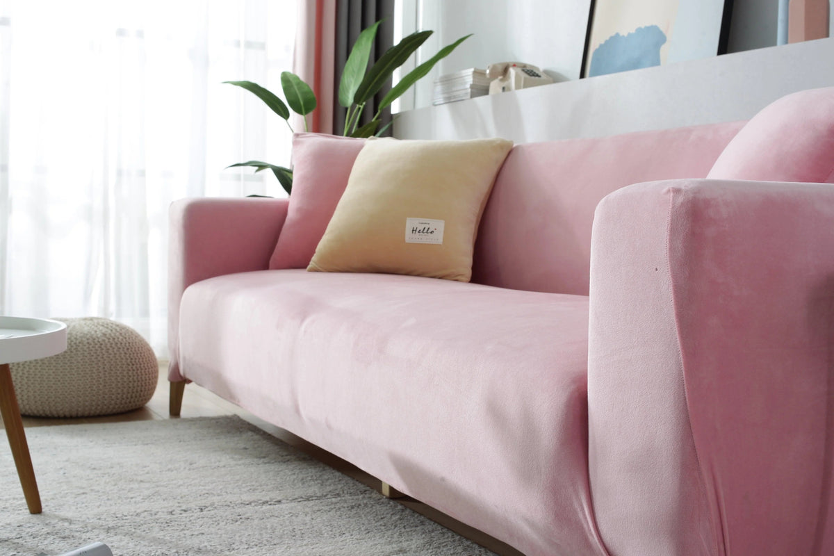 Housse de canapé Velours · Rose · Extensible (vue 4)