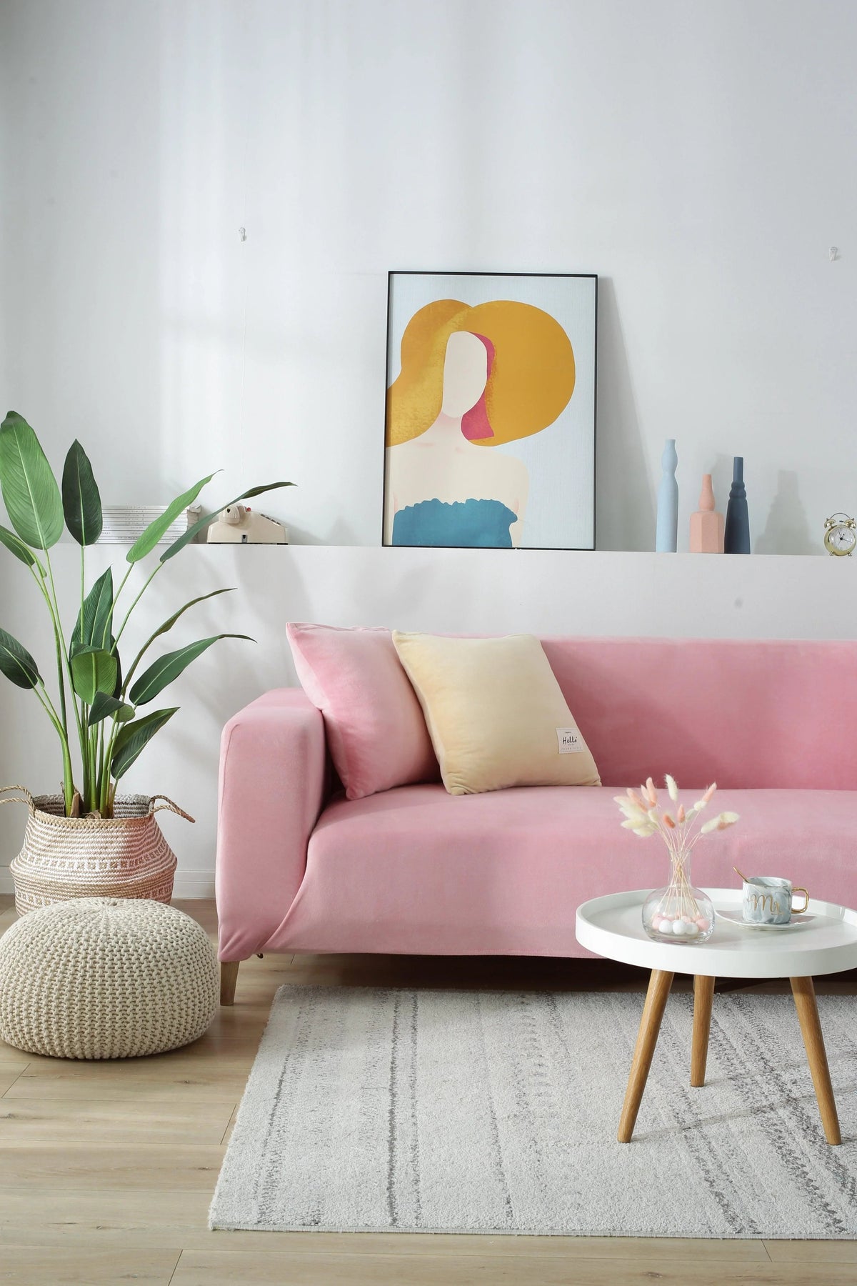Housse de canapé Velours · Rose · Extensible (vue 5)