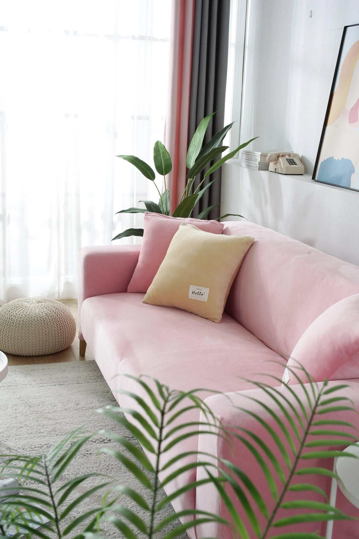 Housse de canapé Velours · Rose · Extensible (vue 6)