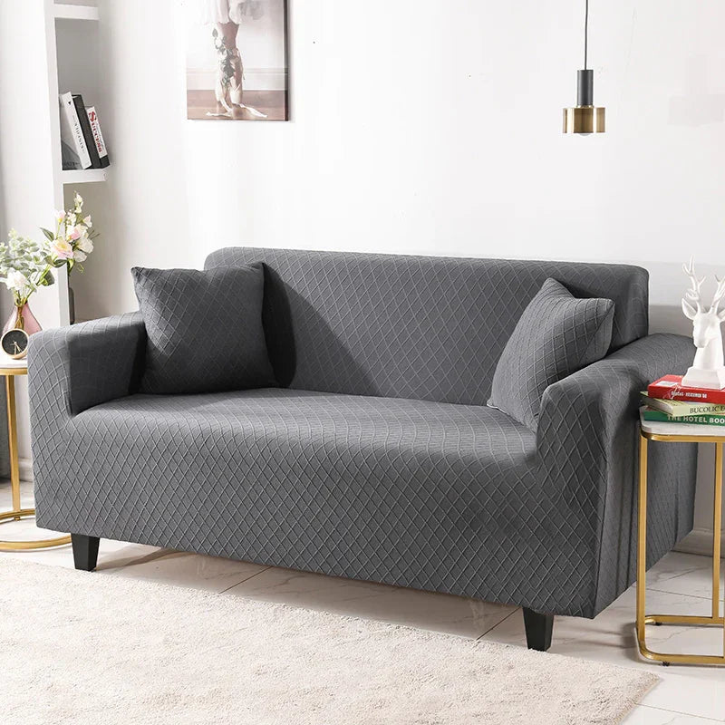 Housse de canapé Jacquard losange · Noir · Extensible (vue 3)