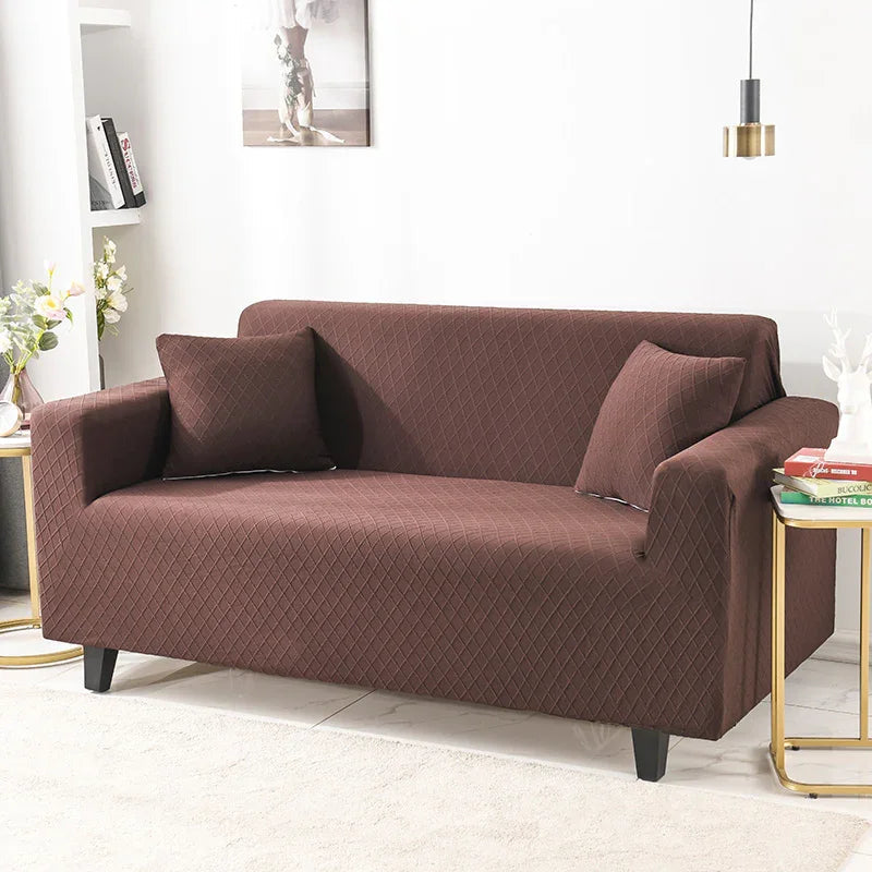 Housse de canapé Jacquard losange · Marron · Extensible
