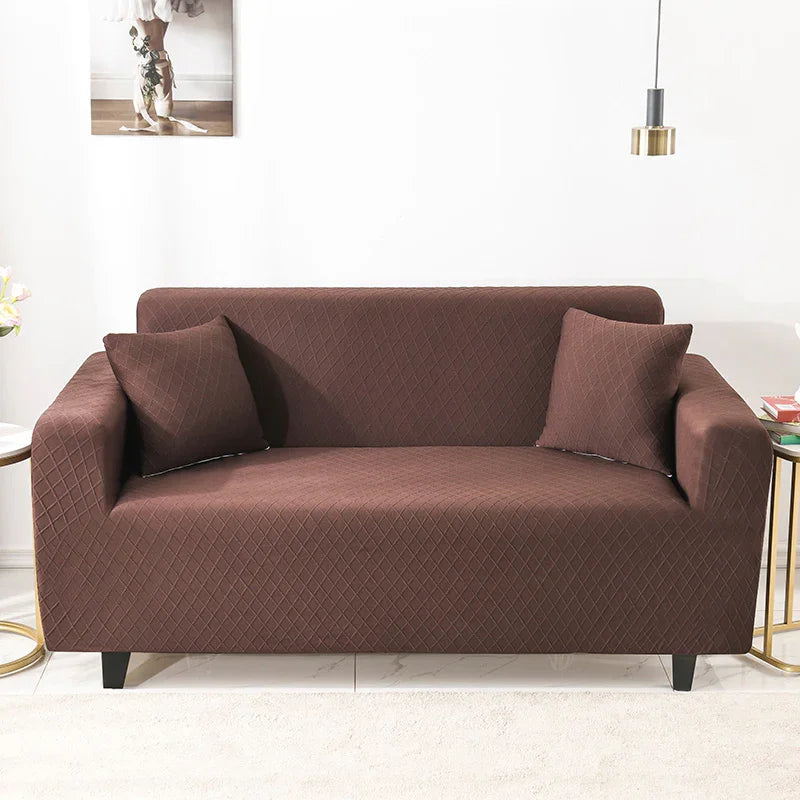 Housse de canapé Jacquard losange · Marron · Extensible (vue 2)