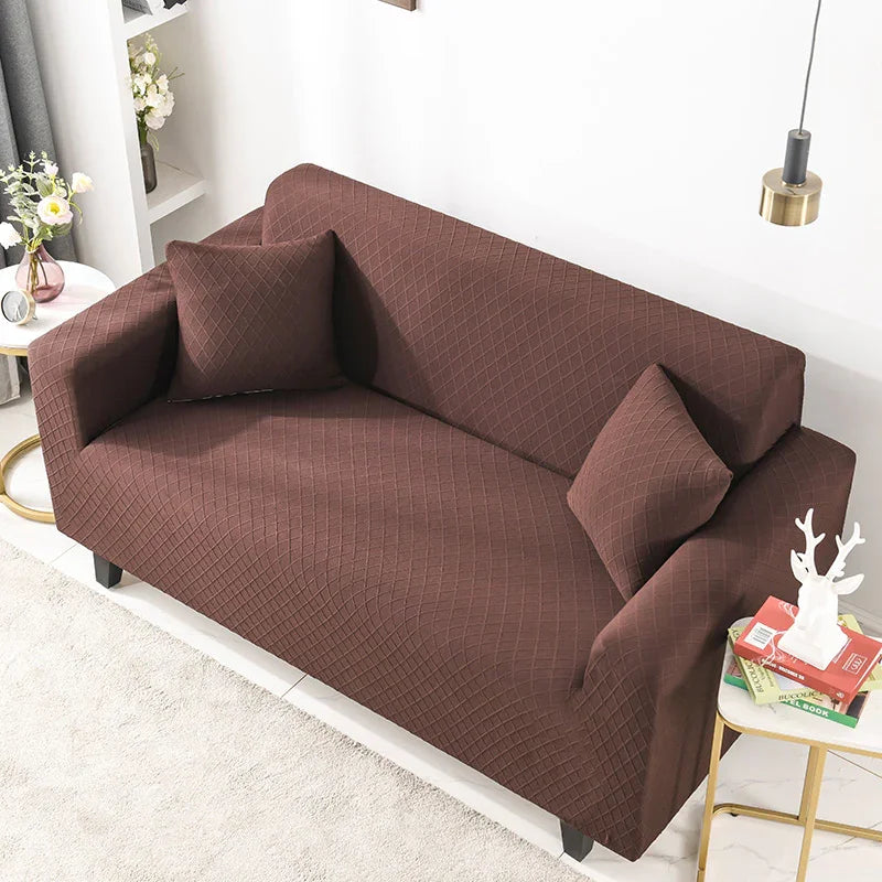 Housse de canapé Jacquard losange · Marron · Extensible (vue 3)