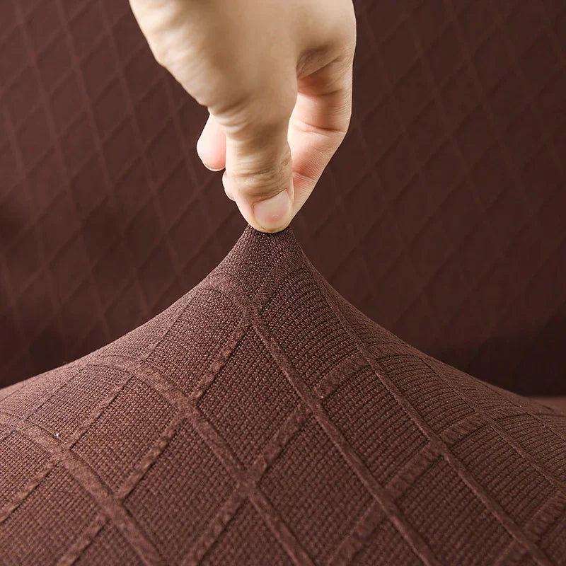 Housse de canapé Jacquard losange · Marron · Extensible (vue 5)