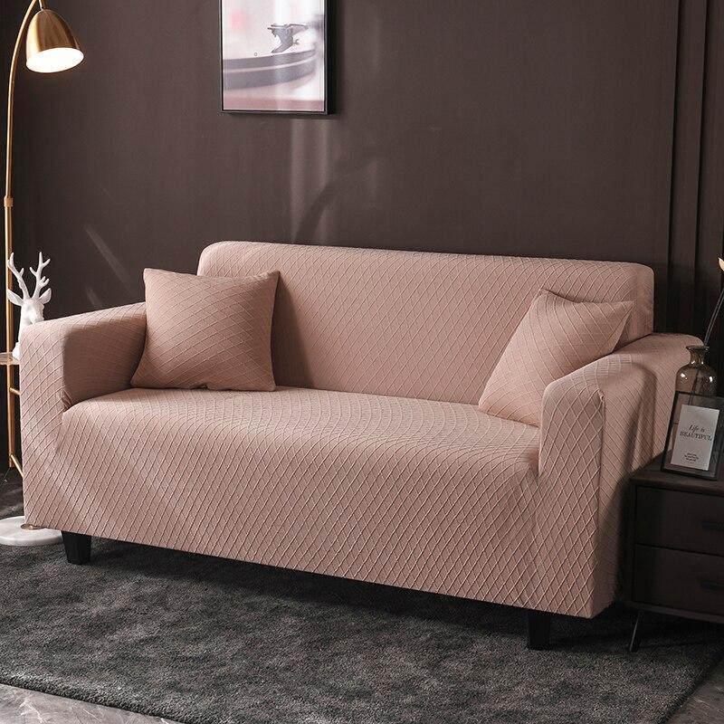 Housse de canapé Jacquard losange · Marron clair · Extensible (vue 2)