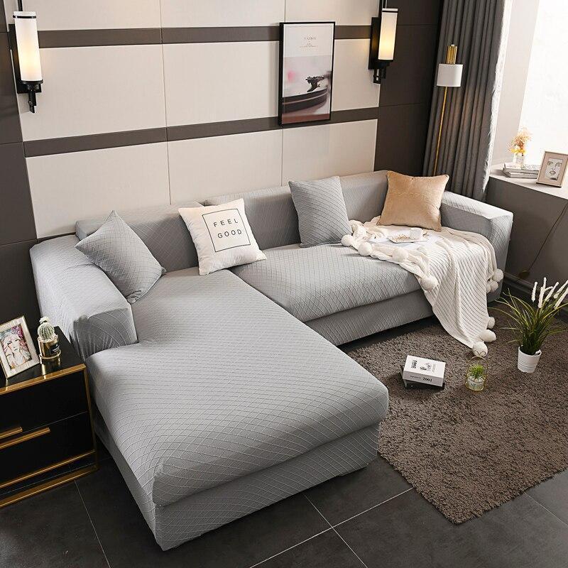 Housse de canapé Jacquard losange · Gris clair · Extensible (vue 2)