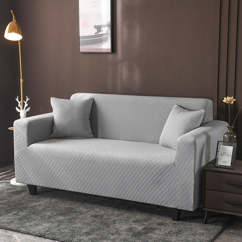 Housse de canapé Jacquard losange · Gris clair · Extensible (vue 3)