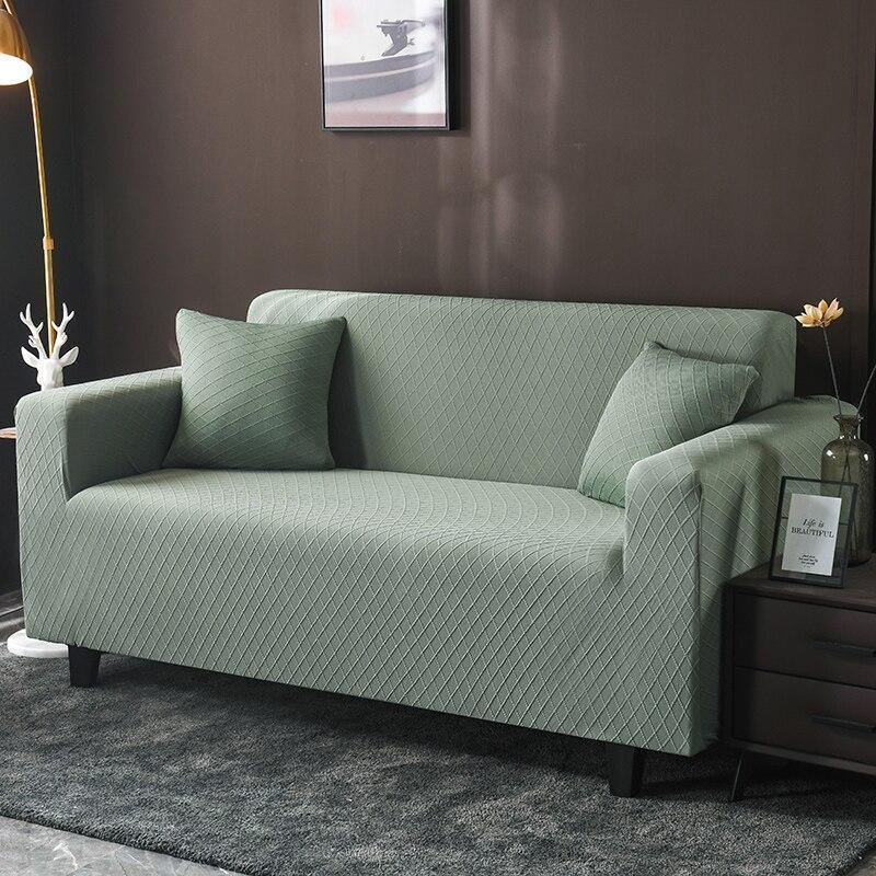 Housse de canapé Jacquard losange · Vert sauge clair · Extensible
