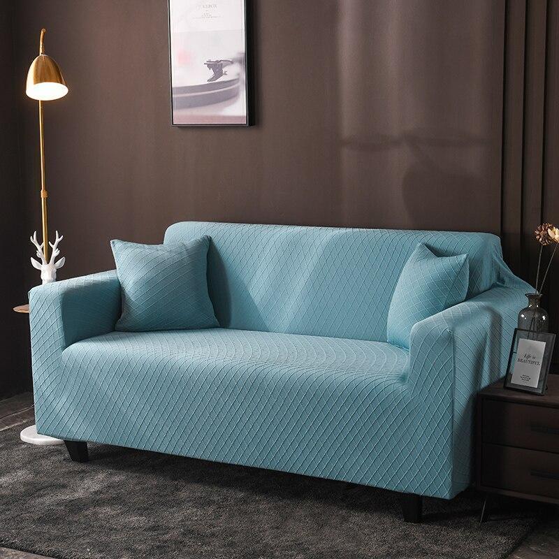 Housse de canapé Jacquard losange · Bleu ciel · Extensible (vue 2)