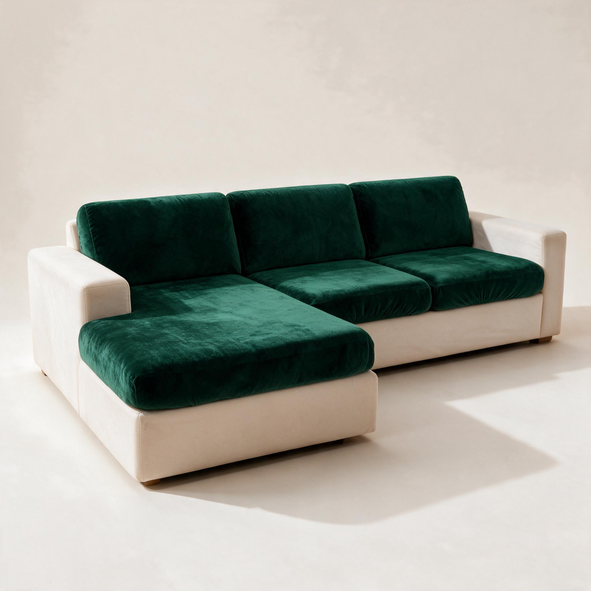 Housse de coussin de canapé Velours · Vert foncé · Extensible — Vue du canapé d’angle