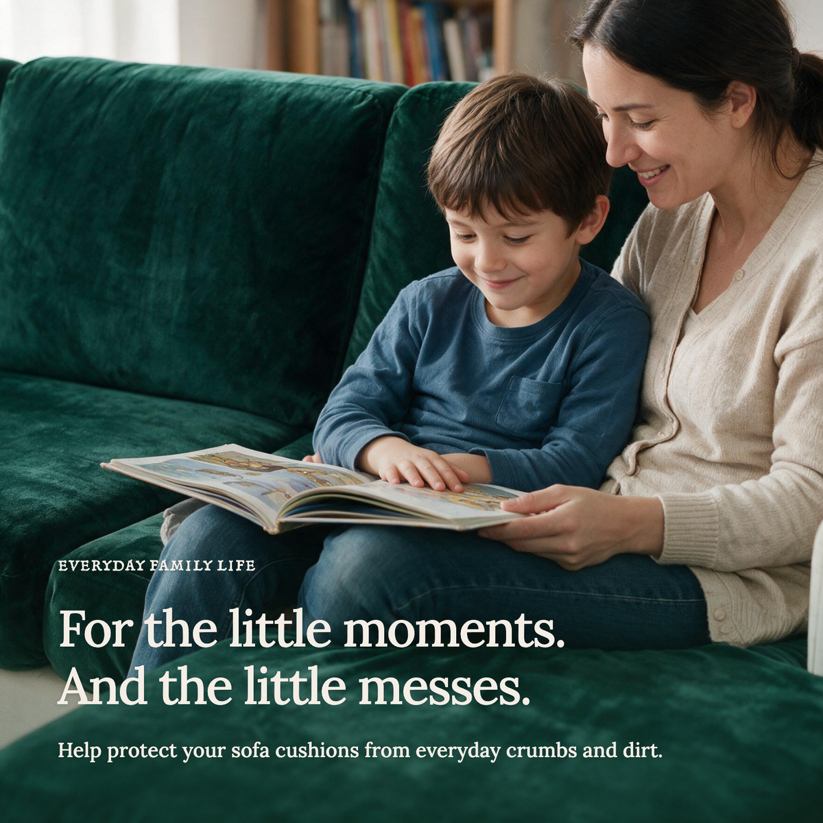 Housse de coussin de canapé Velours · Vert foncé · Extensible — Les petits moments du quotidien