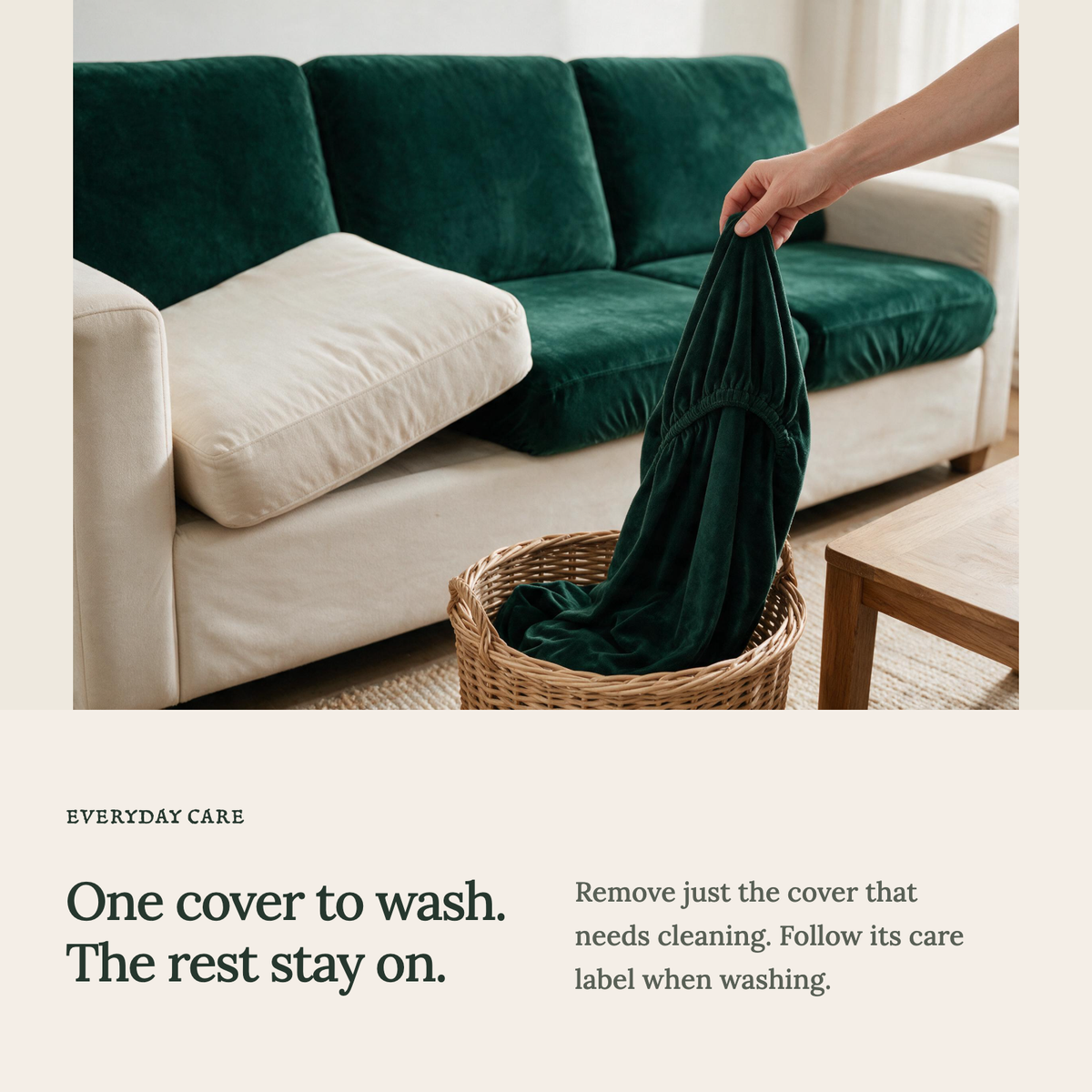 Housse de coussin de canapé Velours · Vert foncé · Extensible — Lavez une housse sans retirer les autres