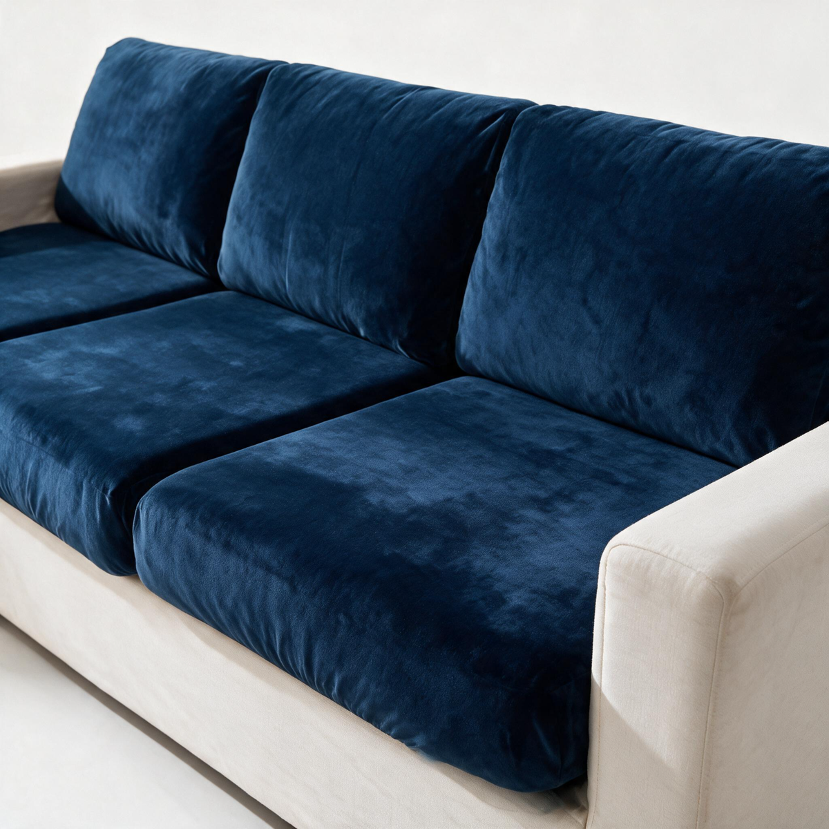 Housse de coussin de canapé Velours · Bleu marine · Extensible — Le tissu et l’ajustement en détail