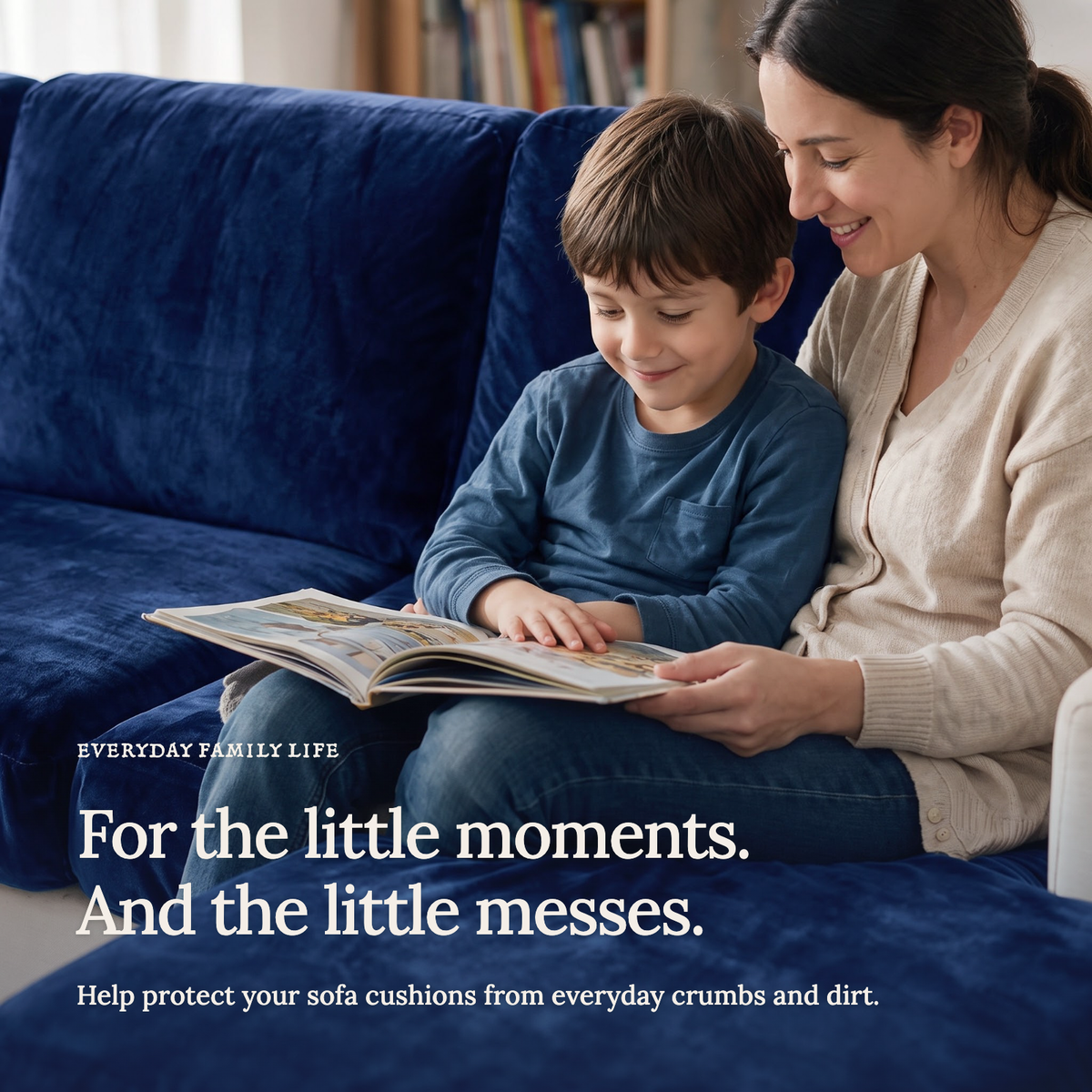Housse de coussin de canapé Velours · Bleu marine · Extensible — Les petits moments du quotidien