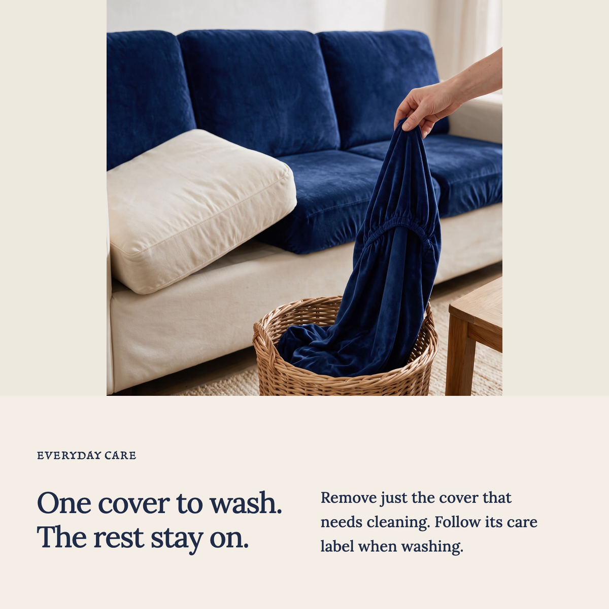 Housse de coussin de canapé Velours · Bleu marine · Extensible — Lavez une housse sans retirer les autres