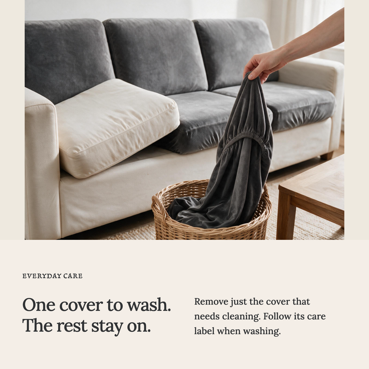 Housse de coussin de canapé Velours · Gris · Extensible — Lavez une housse sans retirer les autres