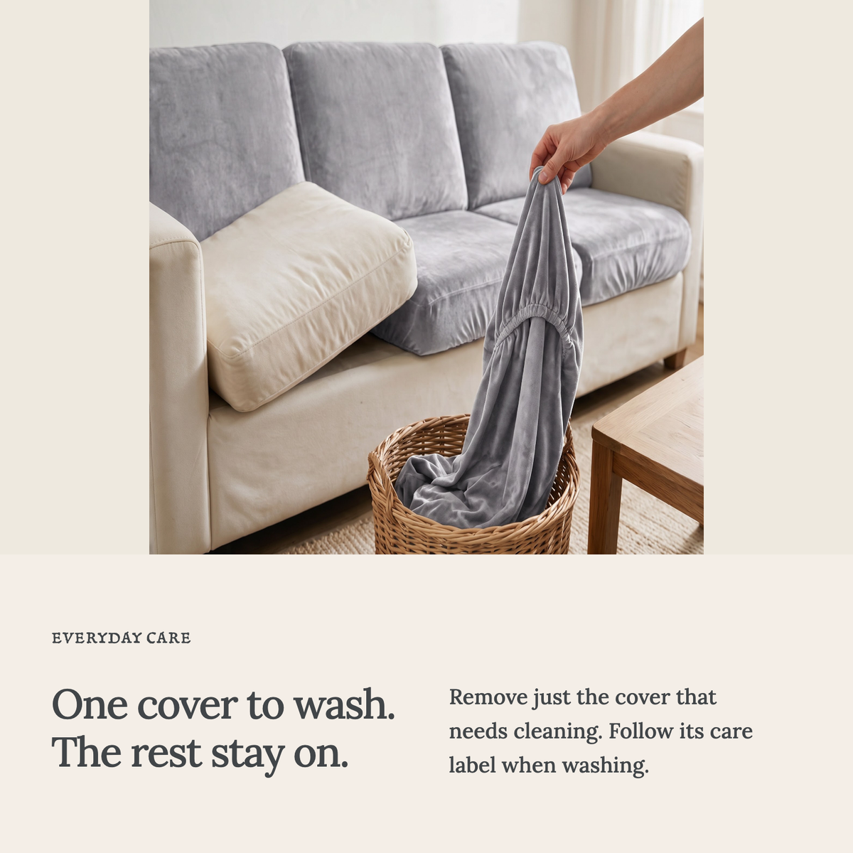 Housse de coussin de canapé Velours · Gris clair · Extensible — Lavez une housse sans retirer les autres
