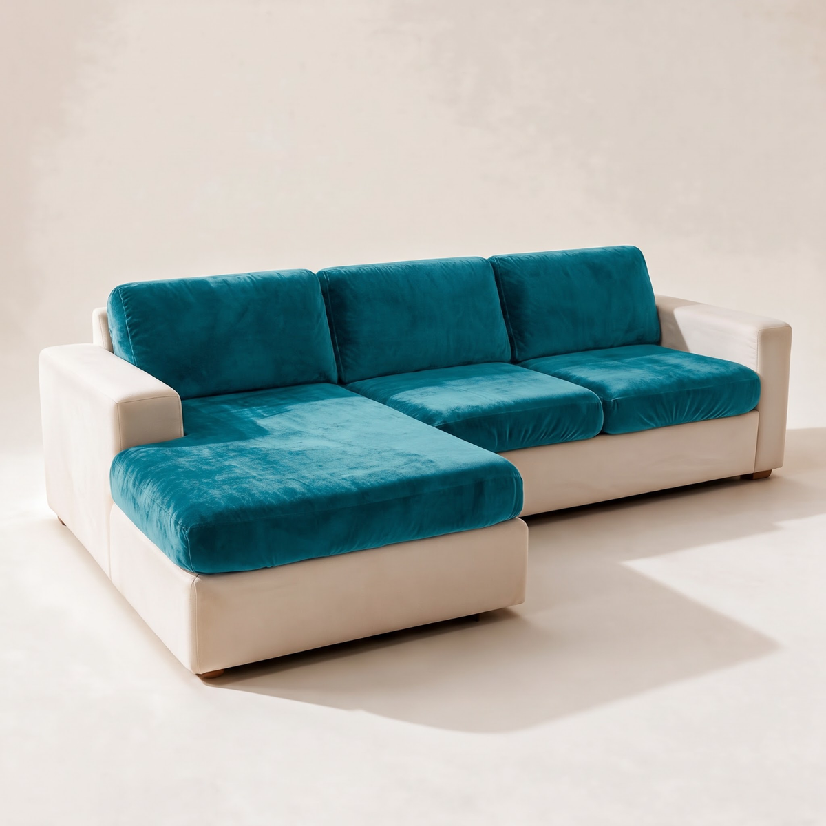 Housse de coussin de canapé Velours · Bleu lagon · Extensible — Vue du canapé d’angle