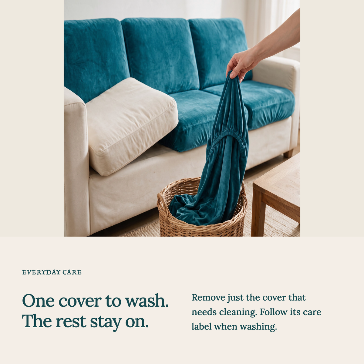 Housse de coussin de canapé Velours · Bleu lagon · Extensible — Lavez une housse sans retirer les autres