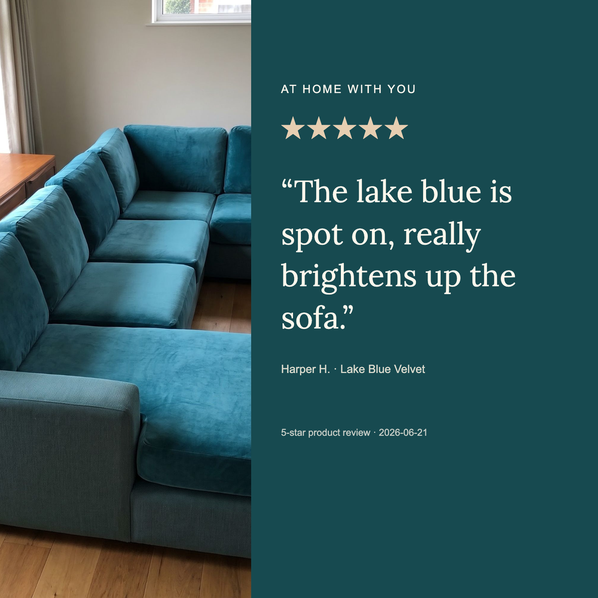 Housse de coussin de canapé Velours · Bleu lagon · Extensible — Avis cinq étoiles sur ce produit