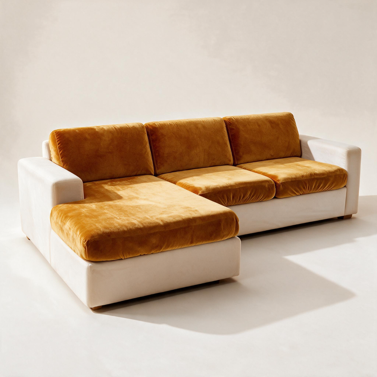 Housse de coussin de canapé Velours · Orange · Extensible — Vue du canapé d’angle