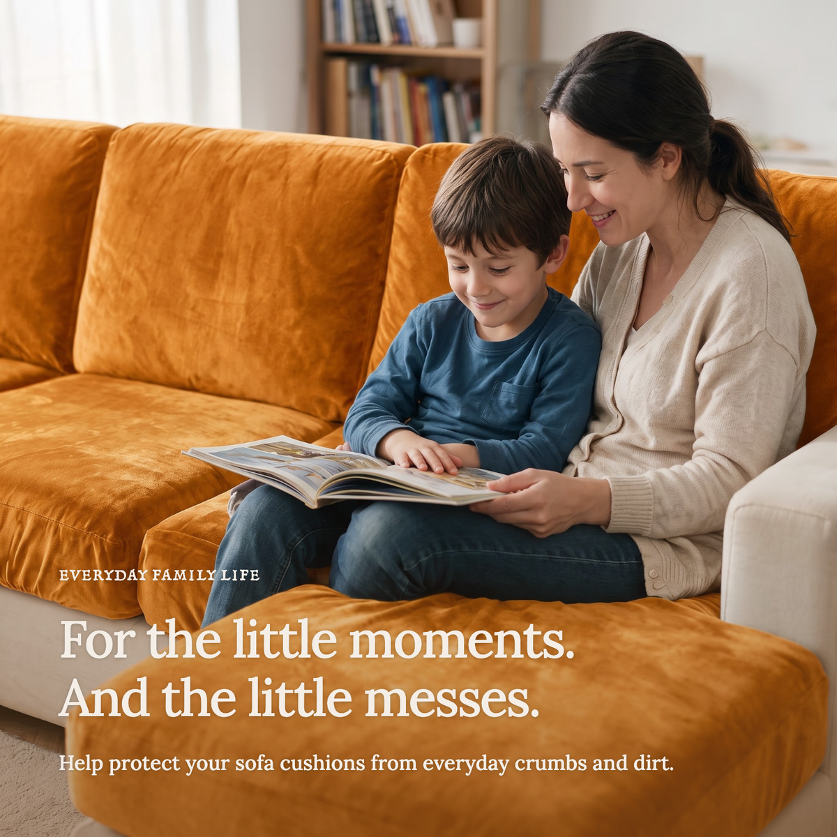 Housse de coussin de canapé Velours · Orange · Extensible — Les petits moments du quotidien