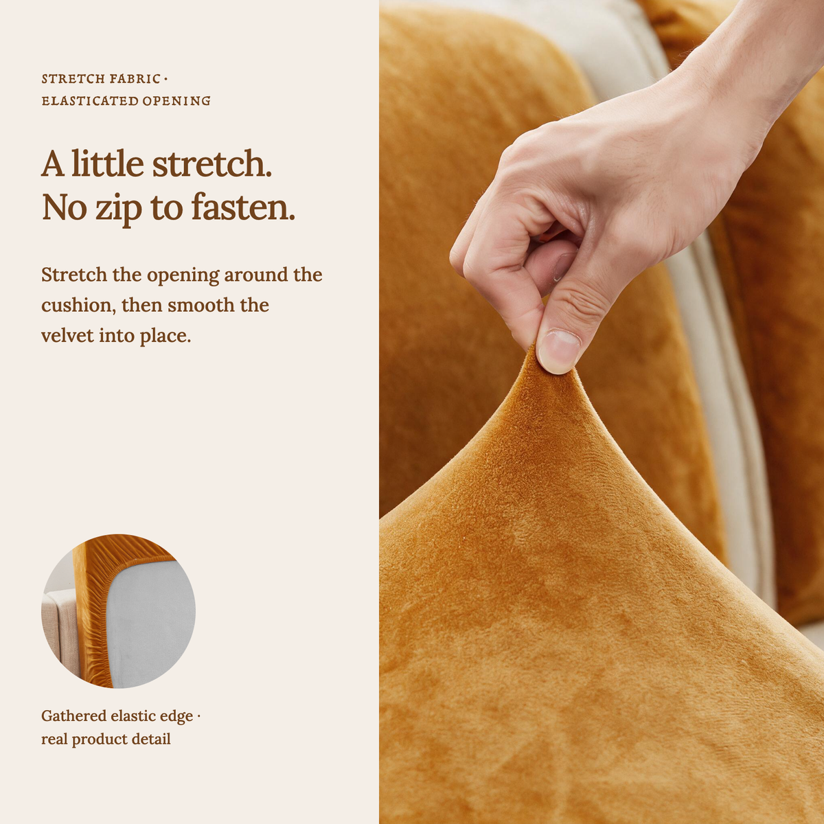 Housse de coussin de canapé Velours · Orange · Extensible — Un tissu extensible, sans fermeture éclair