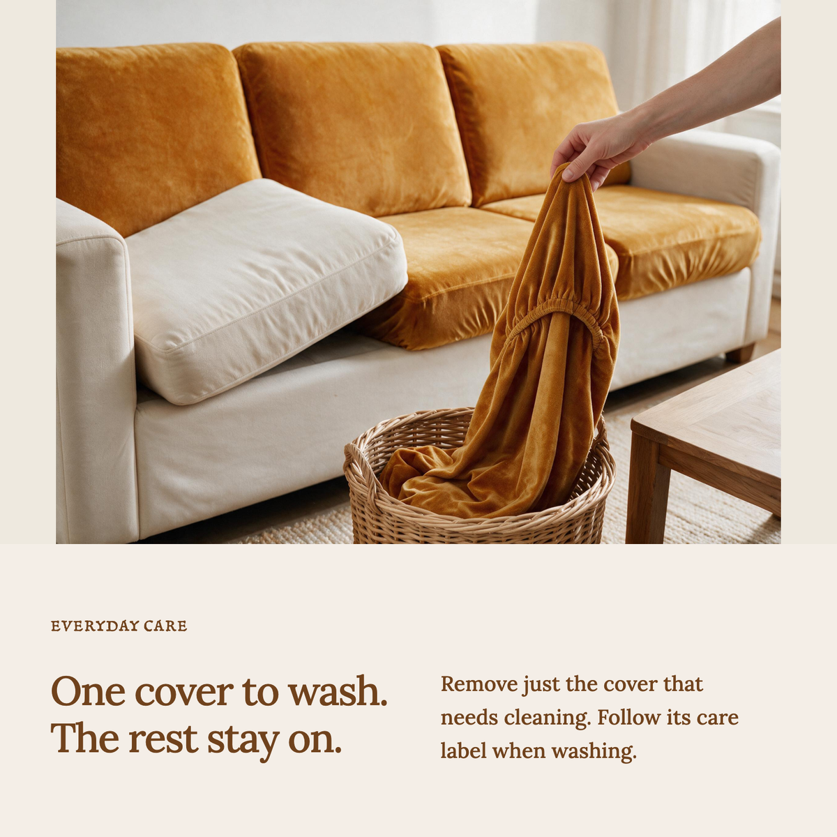 Housse de coussin de canapé Velours · Orange · Extensible — Lavez une housse sans retirer les autres