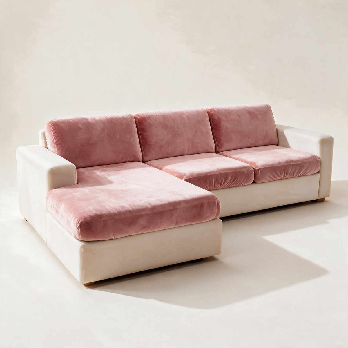 Housse de coussin de canapé Velours · Rose · Extensible — Vue du canapé d’angle