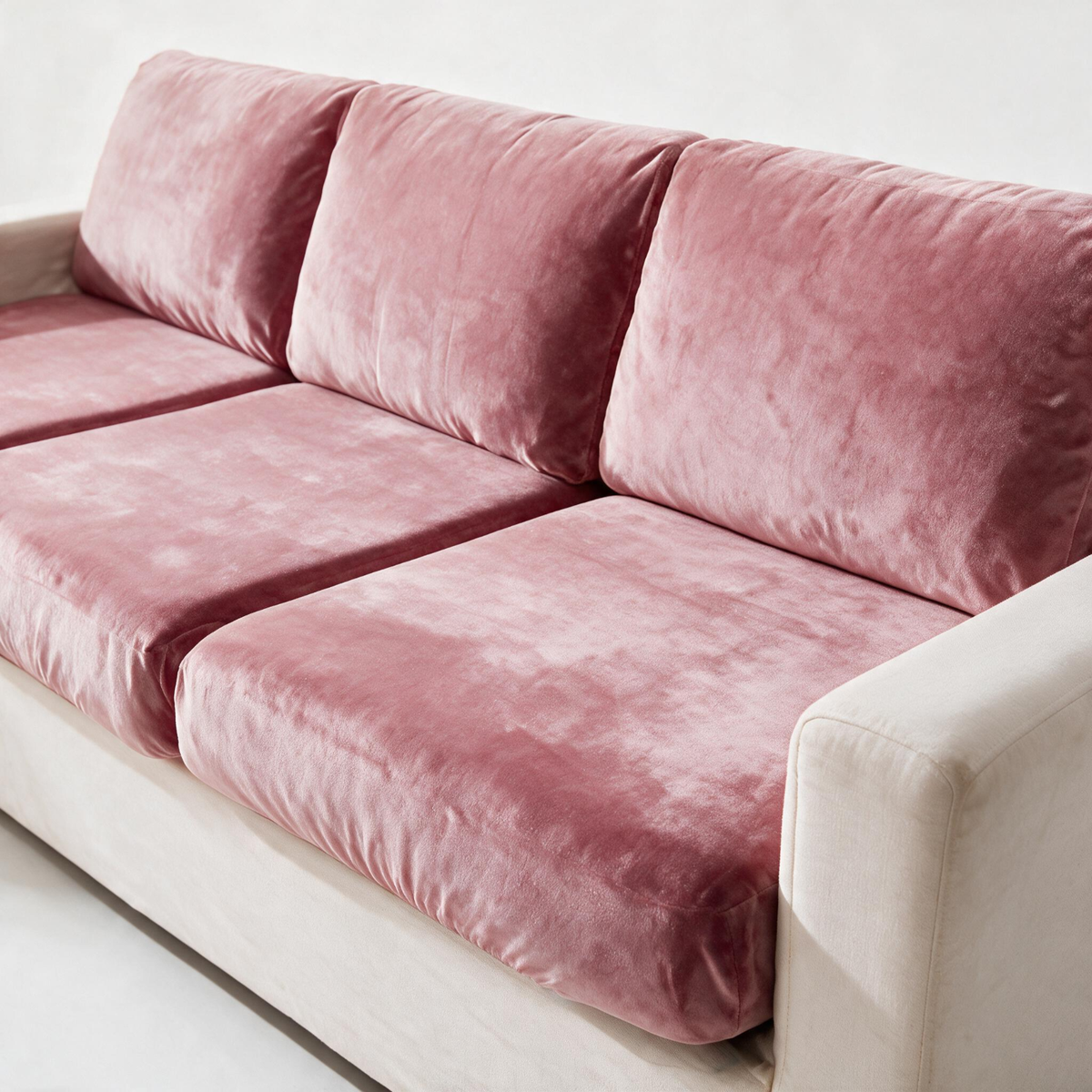 Housse de coussin de canapé Velours · Rose · Extensible — Le tissu et l’ajustement en détail