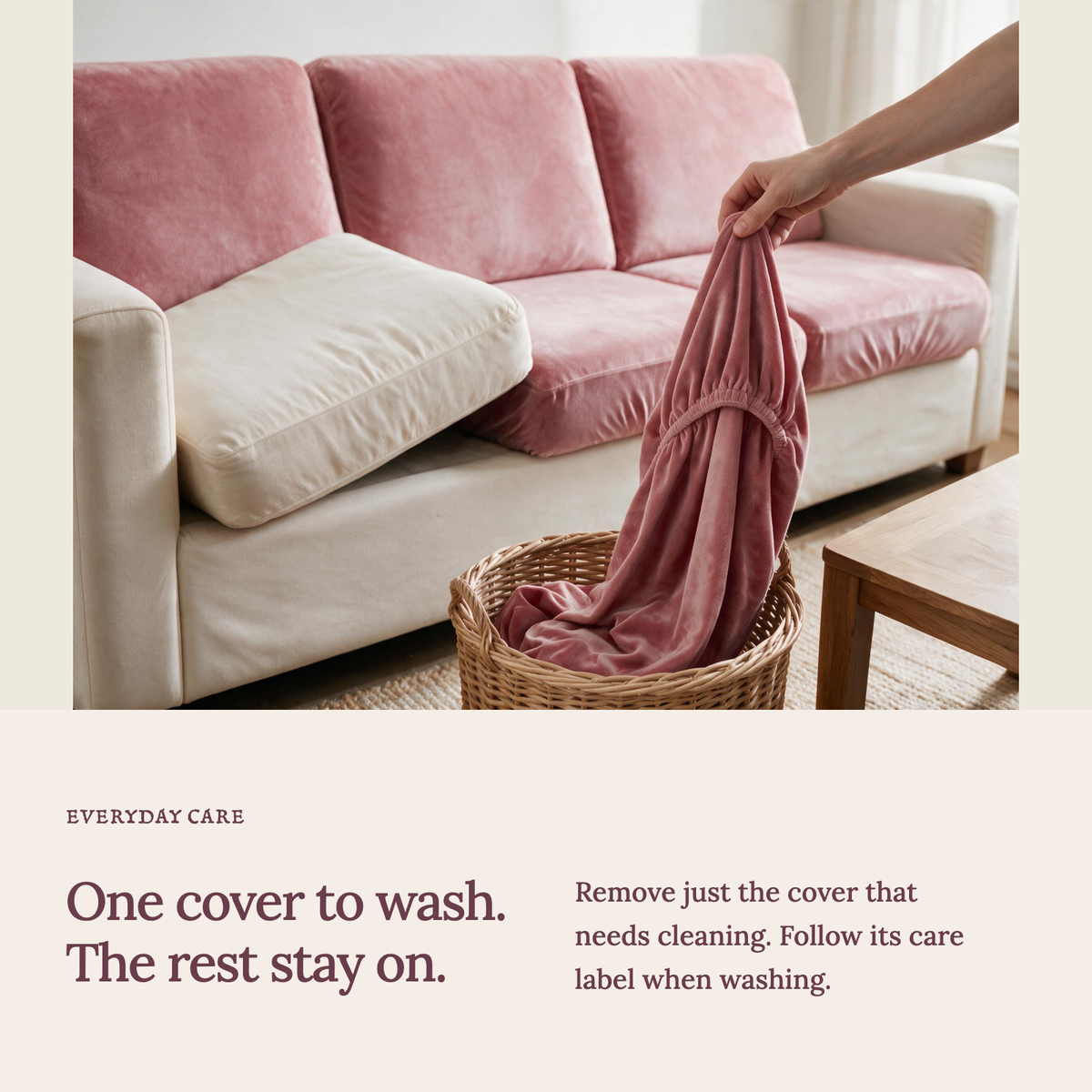 Housse de coussin de canapé Velours · Rose · Extensible — Lavez une housse sans retirer les autres