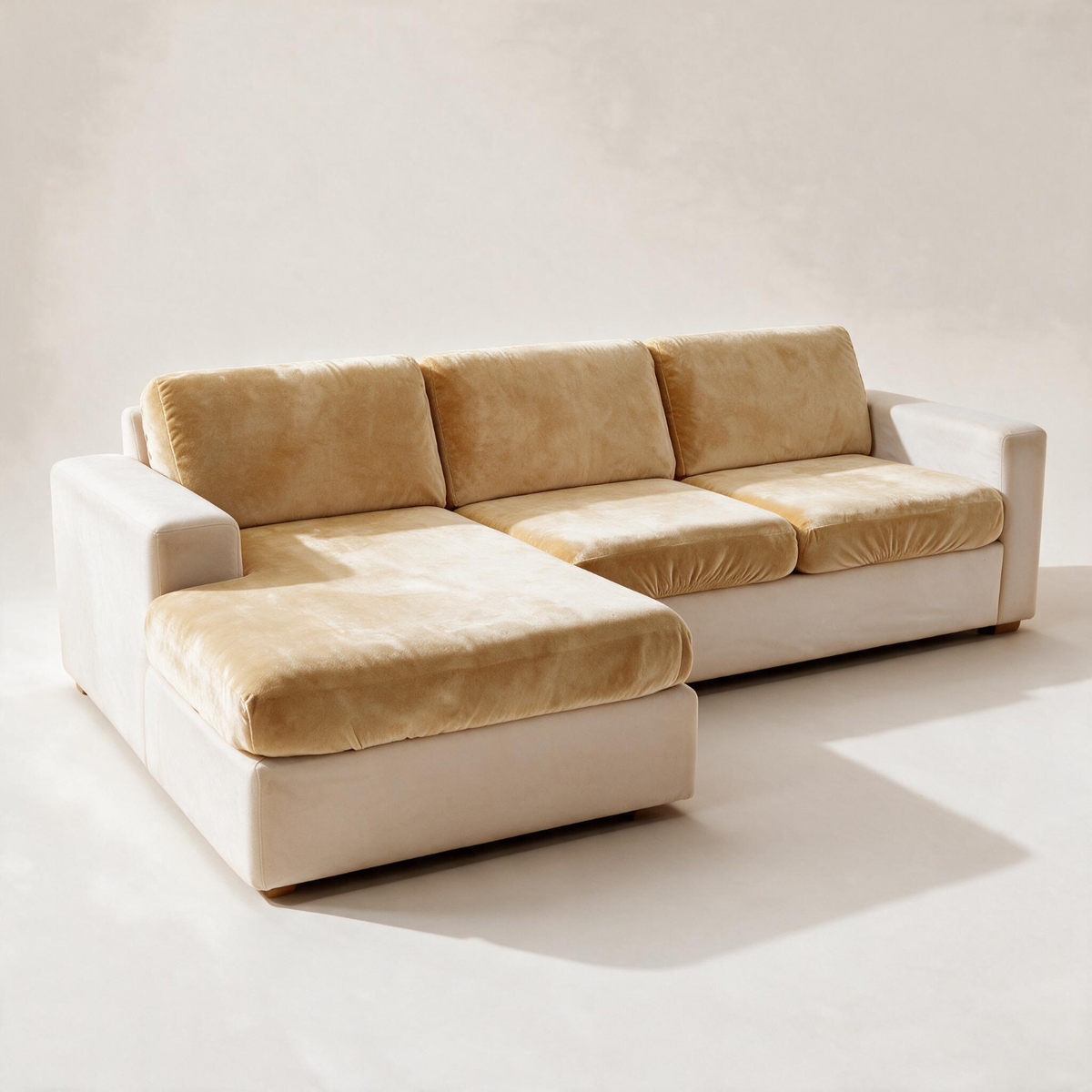 Housse de coussin de canapé Velours · Beige · Extensible — Vue du canapé d’angle