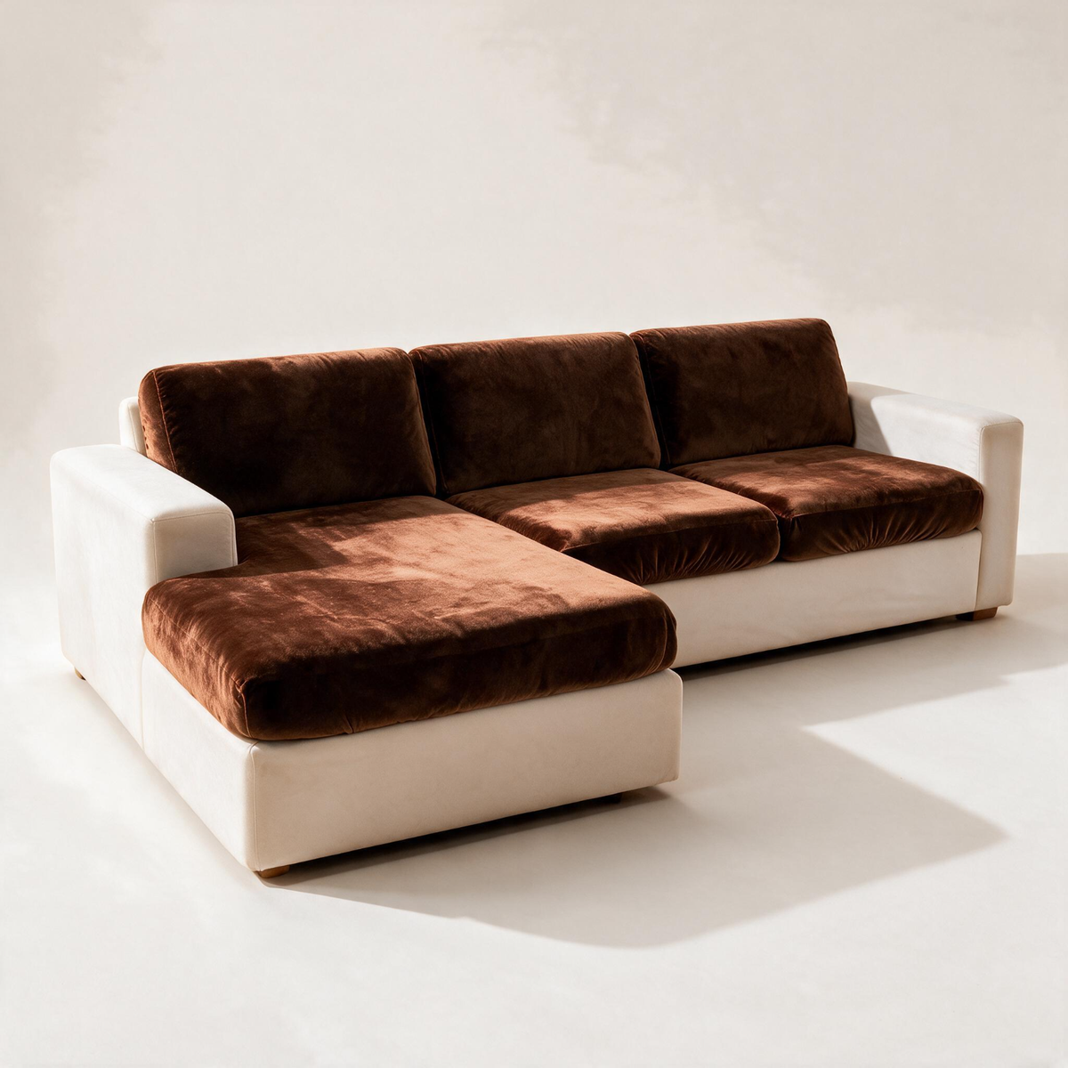 Housse de coussin de canapé Velours · Marron · Extensible — Vue du canapé d’angle