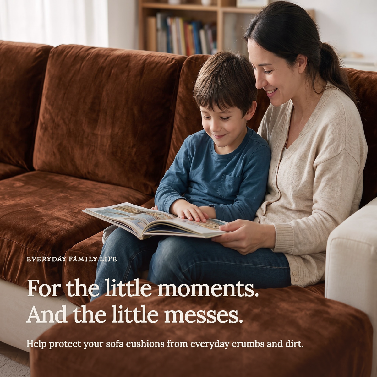 Housse de coussin de canapé Velours · Marron · Extensible — Les petits moments du quotidien