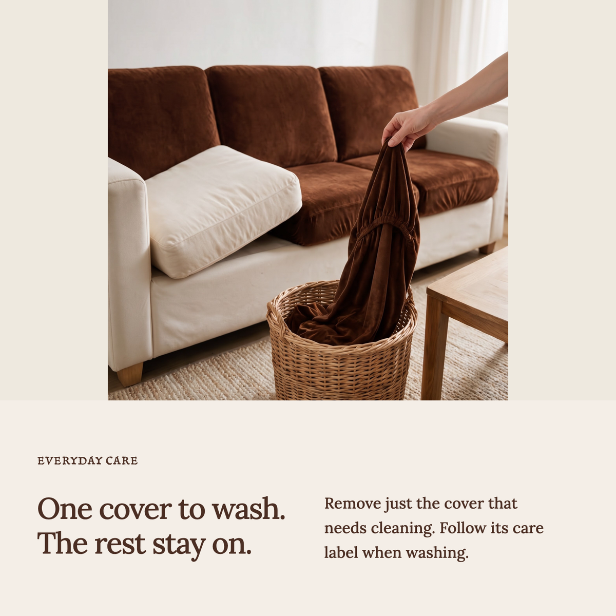 Housse de coussin de canapé Velours · Marron · Extensible — Lavez une housse sans retirer les autres