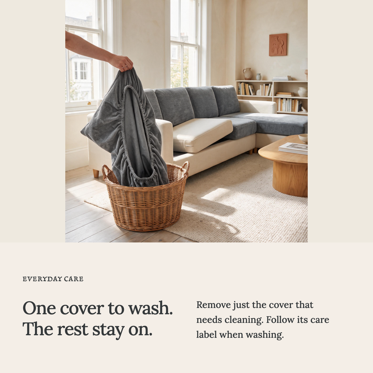 Housse de coussin de canapé Luma · Gris souris · Extensible — Lavez une housse sans retirer les autres